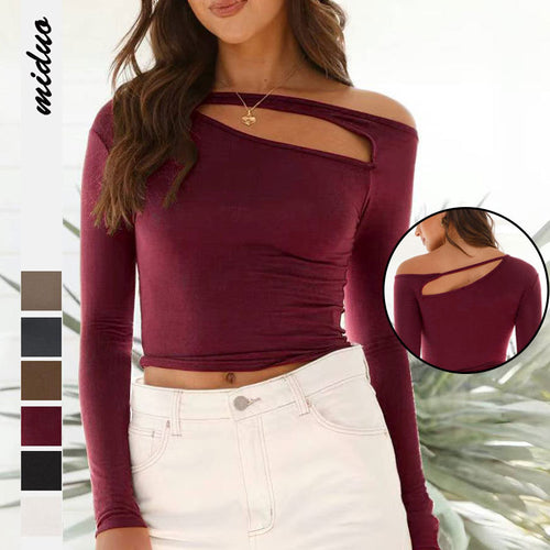 Dame asymmetrisk langærmet shirt med elegant cut-out Stilla