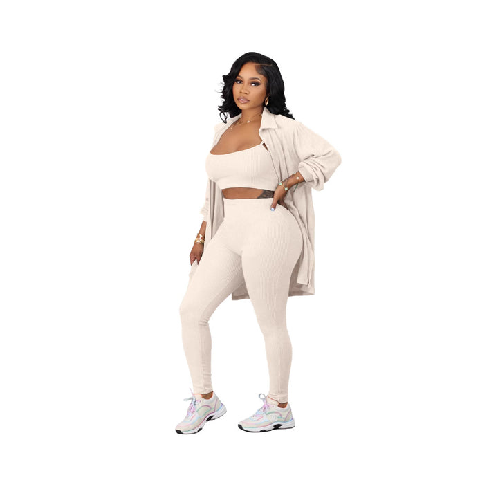 Dame Sporty 3-delt Set med cropped top, leggings og lang jakke Stilla
