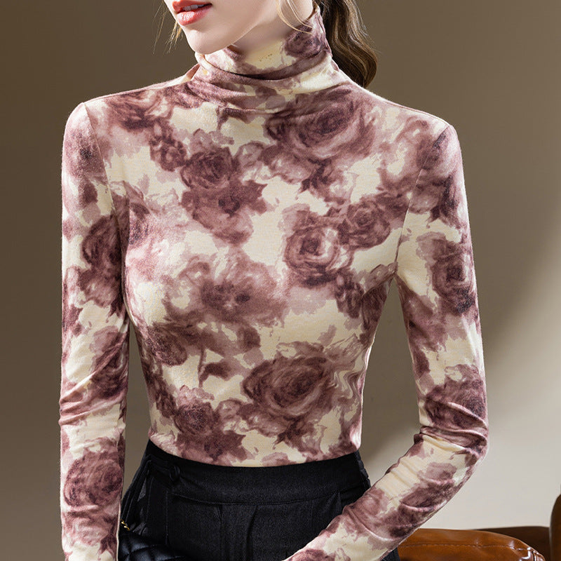 Dame rullekrave top med blomsterprint Stilla