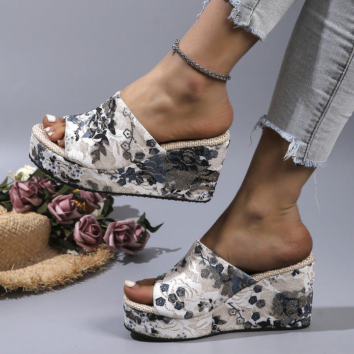 Dame Wedge-sandaler med blomstermønster og skridsikker sål Stilla