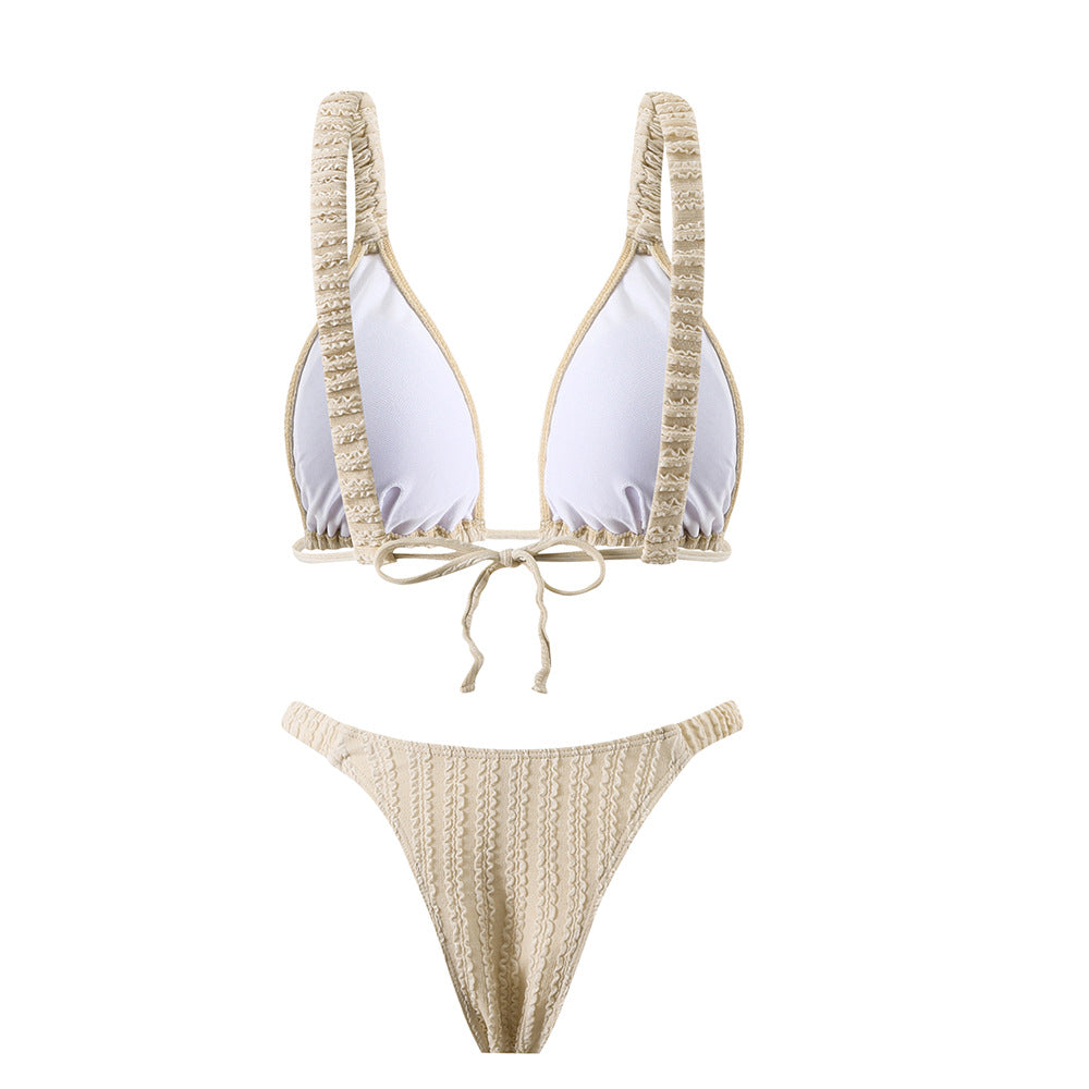 Dame Triangel-Bikini med elegant ruffles design og justerbart bindebælte Stilla