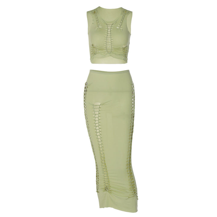Dame sæt bestående af cropped top og tætsiddende maxi-nederdel Stilla