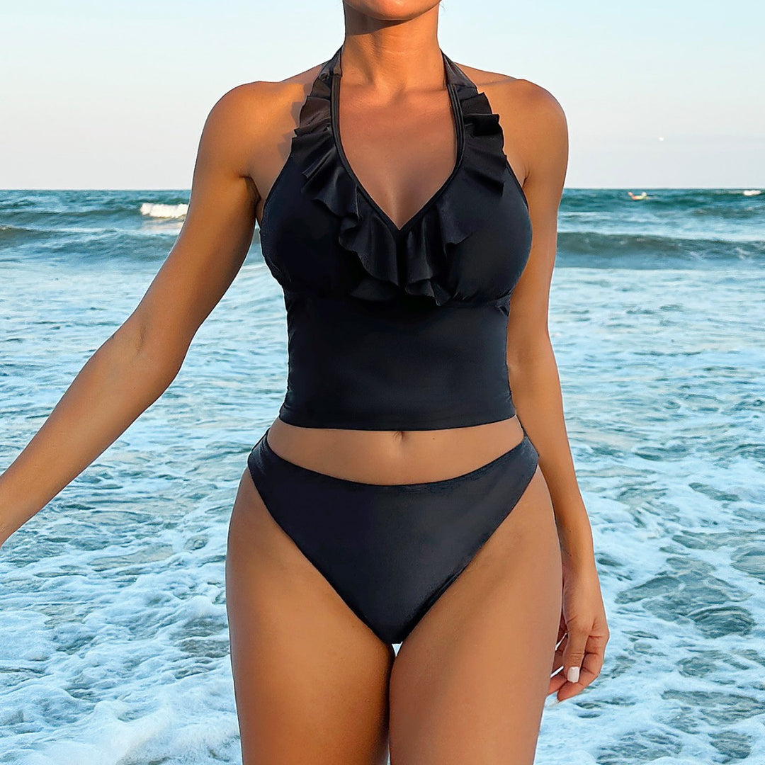 Dame Bikini-top med elegant flæse og høj talje Stilla