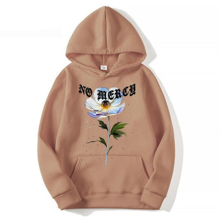 Kvinders hoodie med blomsterprint og fremtrædende tryk Skovae