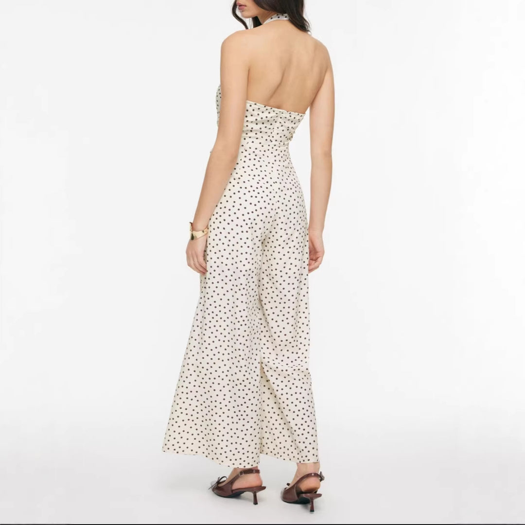 Dame elegant jumpsuit med dyb udskæring og svingende ben Skovae