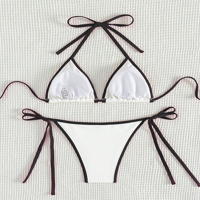 Dame triangel-bikini med justerbare bindings og høj skæring Skovae