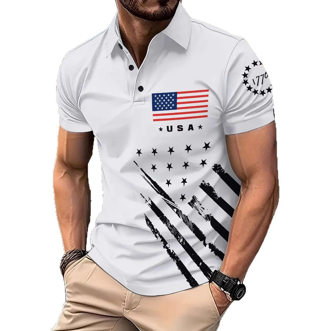 Herrer poloshirt med USA-motiv og moderne grafikdesign Stilla