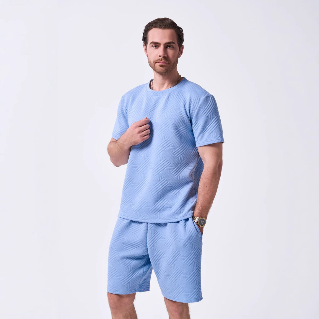 Herrer sportsligt fritid T-shirt og shorts sæt med struktureret overflade Stilla