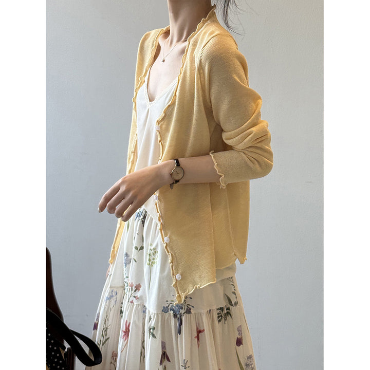Dame fin strik-cardigan med romantiske ruffle detaljer Stilla