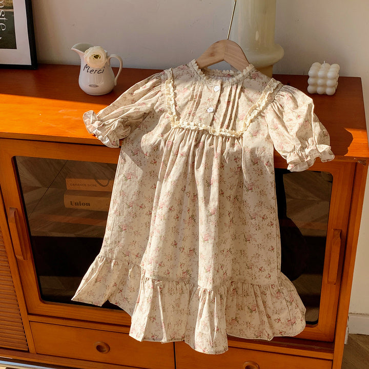 Pige Vintage Blomster Flæsedress Stilla