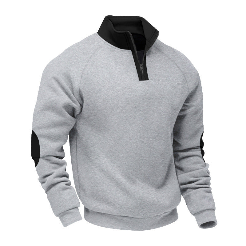 Herren halvlyn-hoodie fleecepullover med stående krave raglanærmer og albuebetræk Skovae