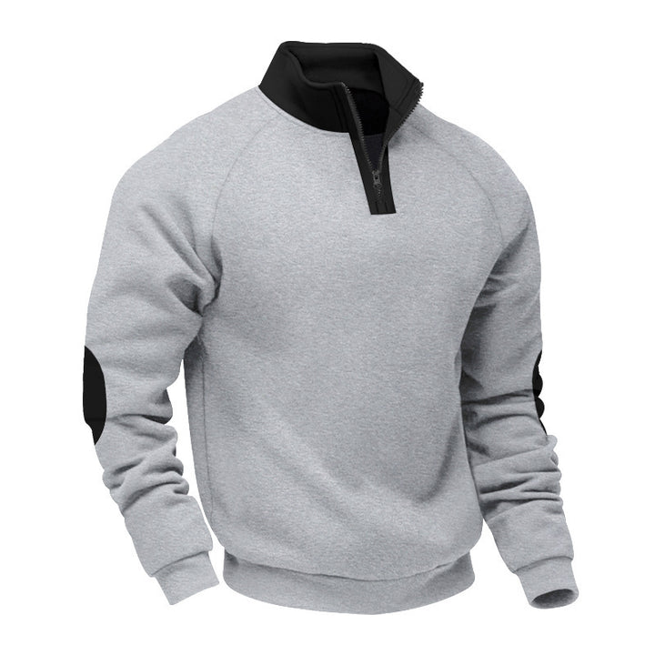 Herren halvlyn-hoodie fleecepullover med stående krave raglanærmer og albuebetræk Skovae