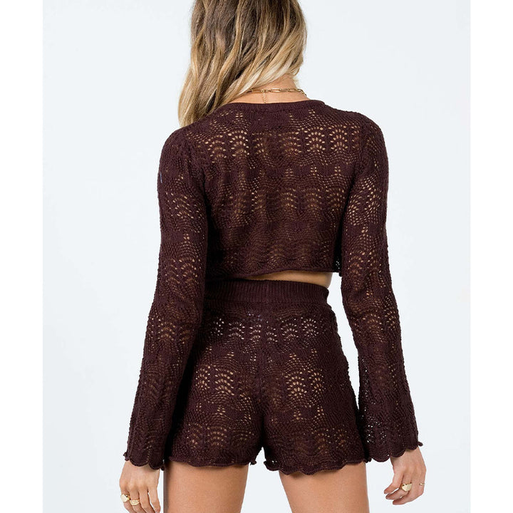 Dame elegant strik-crop-top og shorts sæt Skovae
