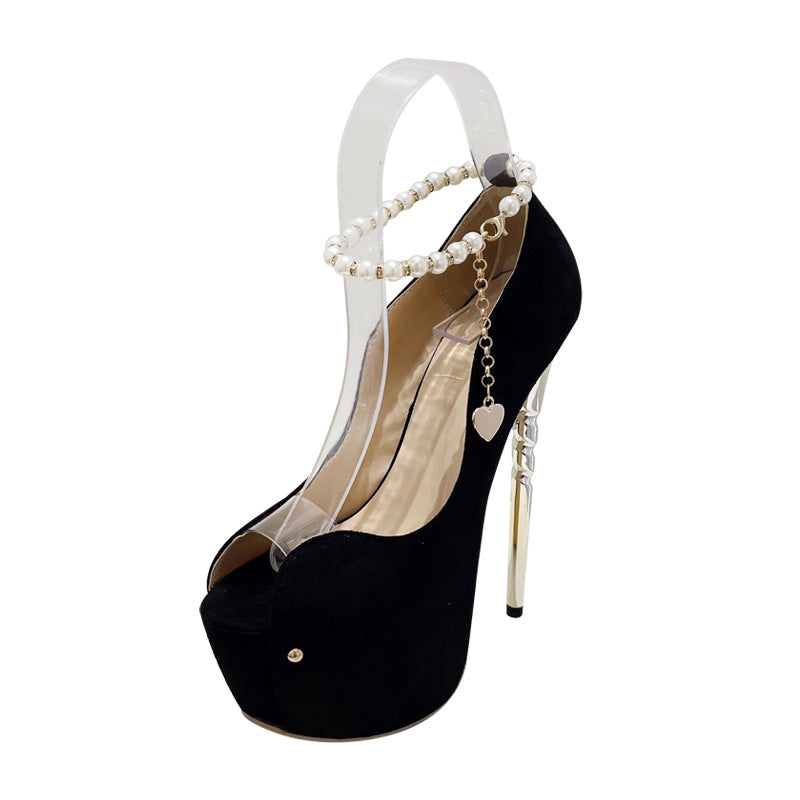 Dame Plateau-pumps med luksuriøs perledetalje og elegant hæl Stilla