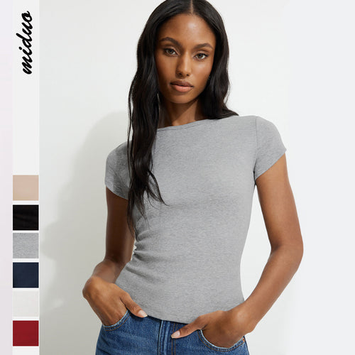 Dame kortærmet rib-T-shirt med figursyet snit og tidløst design Stilla