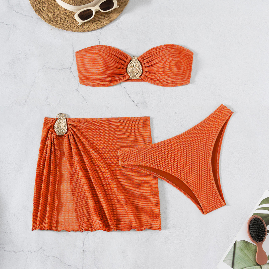 Dame bandeau bikini sæt med flot foldedetalje Skovae
