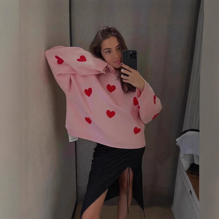 Dame hyggelig sweater med hjerteformede applikationer og bred pasform Stilla