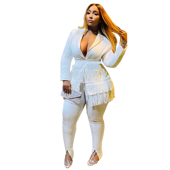 Dame Trendy Jumpsuit med frynser og dyb V-udskæring Stilla