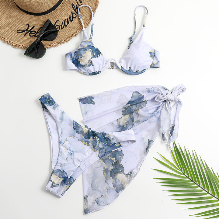 Dame Triangel-Bikini-Sæt med elegant indpakningsskørt og støttende stropper Skovae