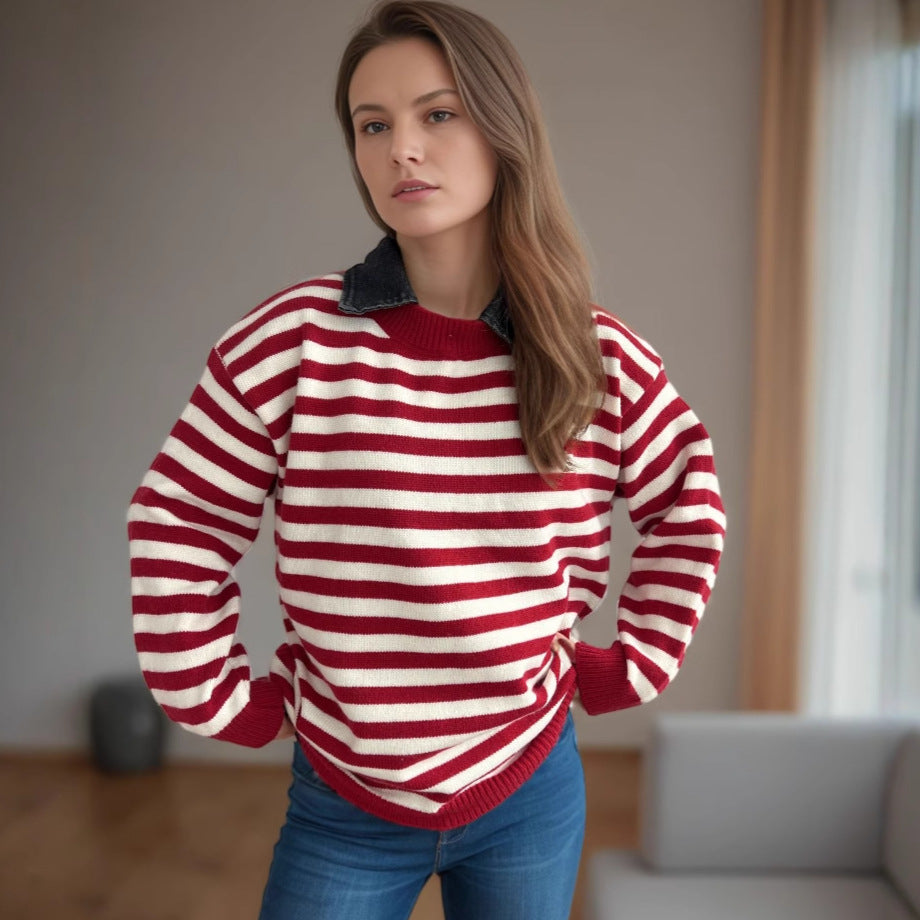 Kvinders oversized sweater med moderigtigt stribemønster og afslappet pasform Stilla