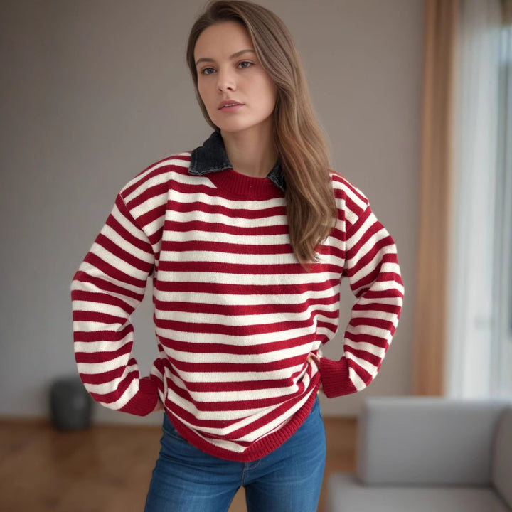 Kvinders oversized sweater med moderigtigt stribemønster og afslappet pasform Stilla