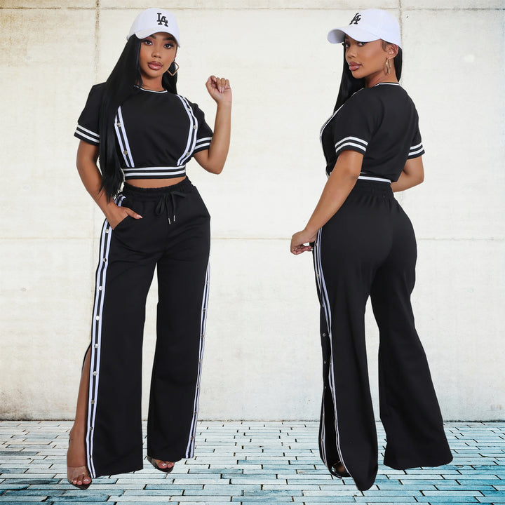 Dame Sporty Sæt med cropped T-shirt og split-bukser Stilla
