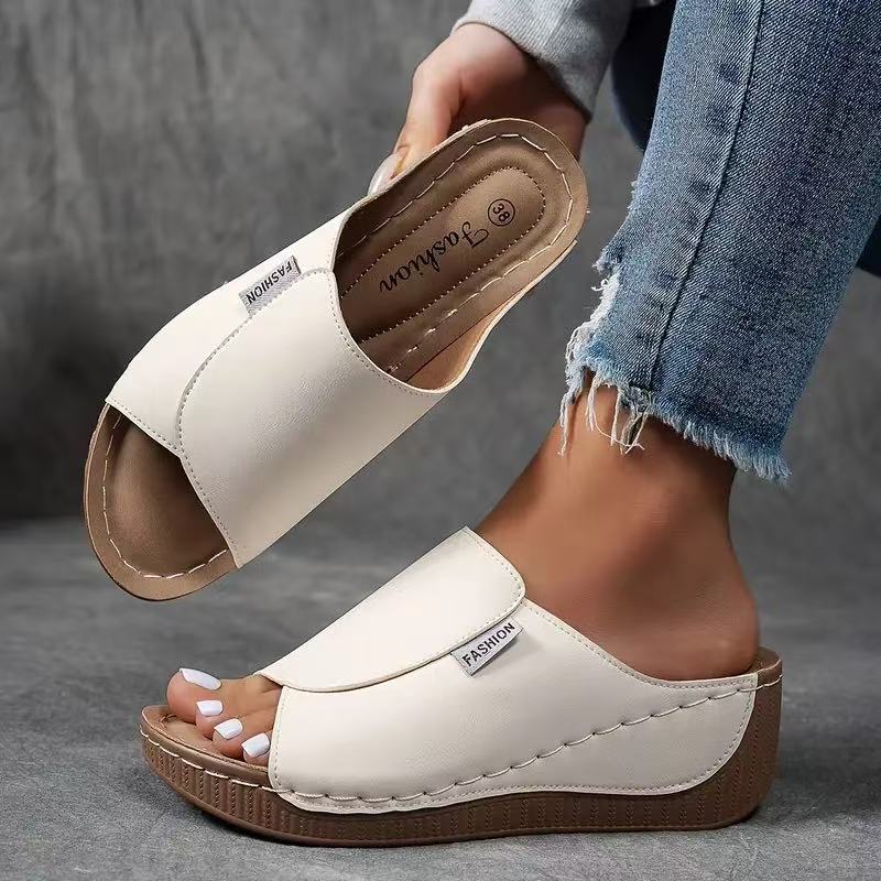 Dame nan anatomisk formet slip-on sandal med ergonomisk kile sål og syet kant søm Skovae