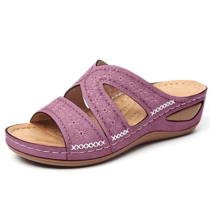 Dame Komfortable Wedge-sandaler med blomsterdetaljer og anatomisk fodseng Stilla