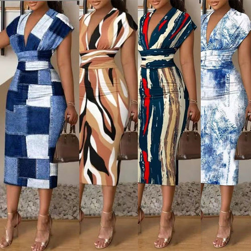 Dame Patchwork Denim Midi Kjole Stilla