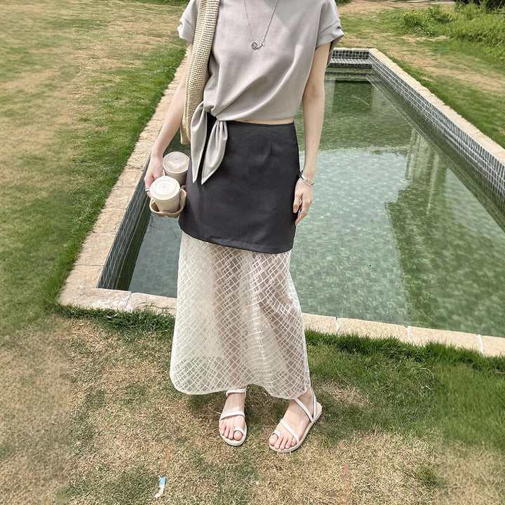 Dame Midi-nederdel med asymmetrisk snit og transparent spids Stilla