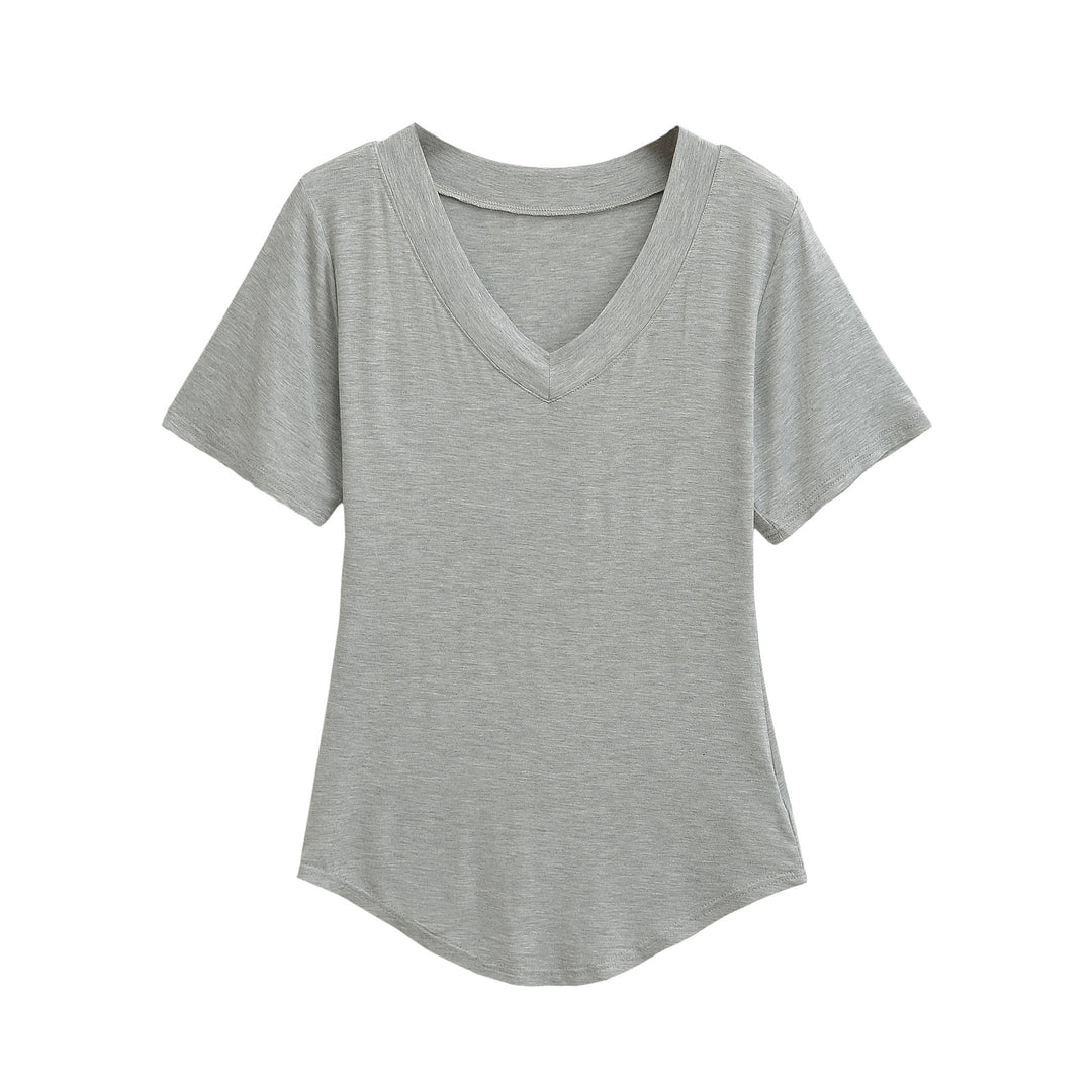 Dame V-hals T-shirt i åndbart jersey-stof Stilla