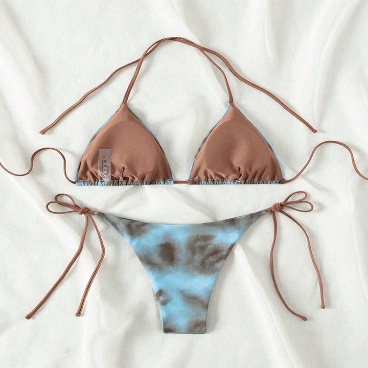 Dame triangel-bikini med fashionable tie-dye-mønster Skovae
