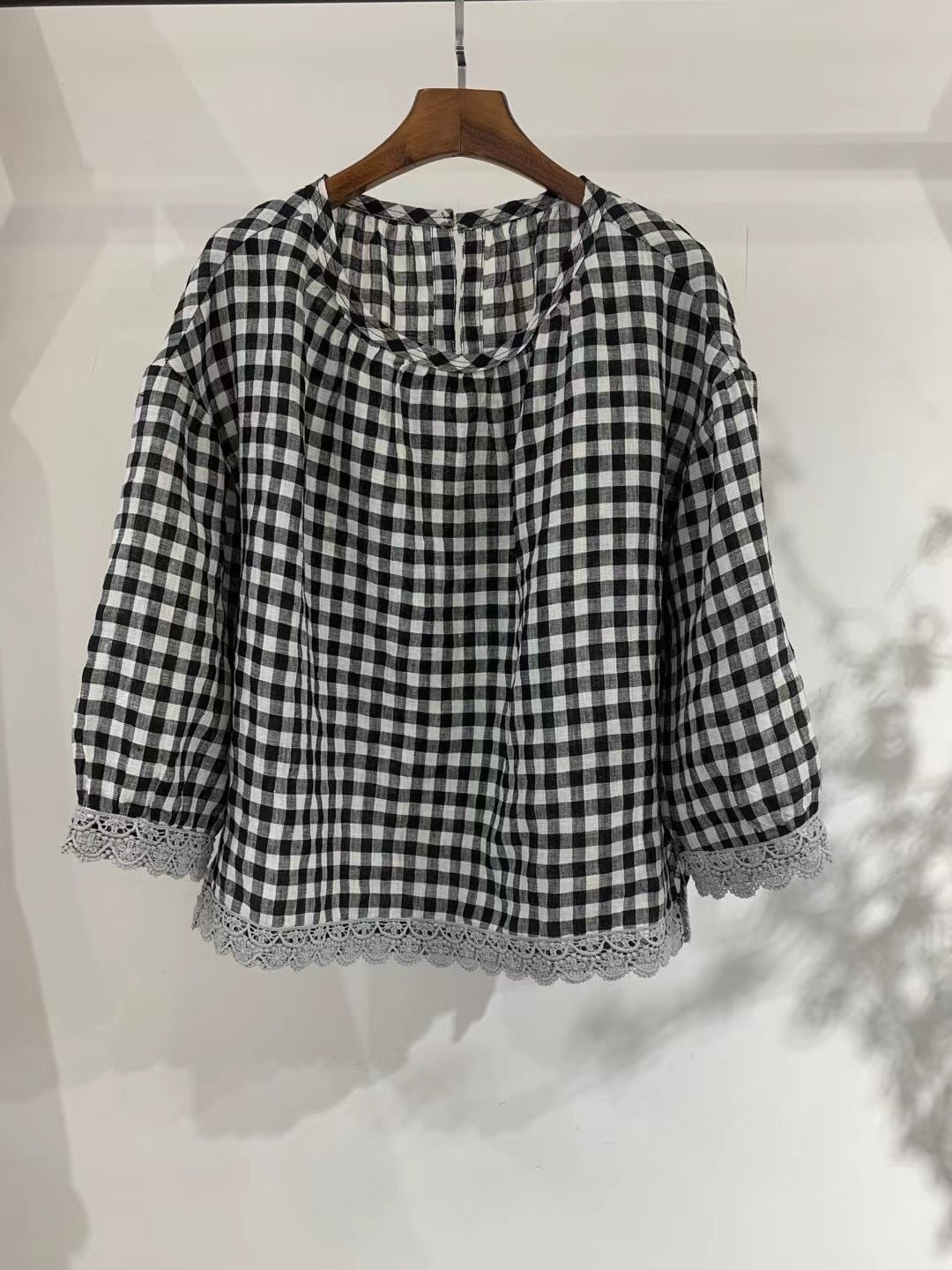 Dame Gingham Spidsbesat Bluse Stilla