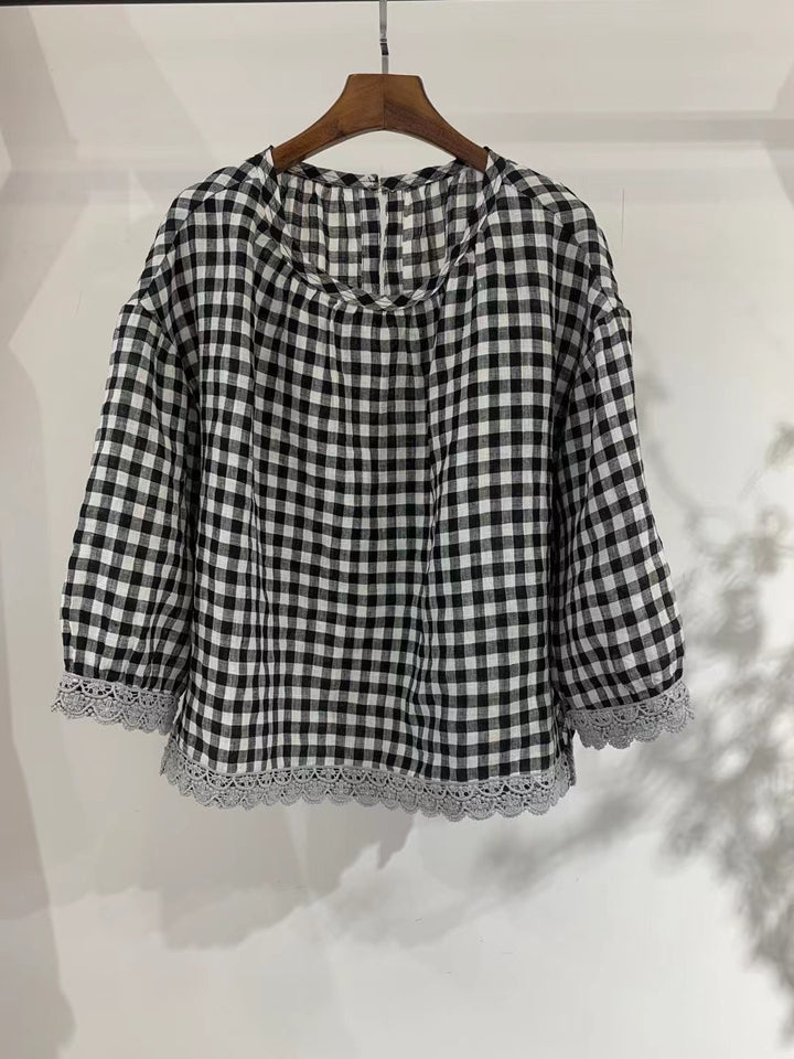 Dame Gingham Spidsbesat Bluse Stilla