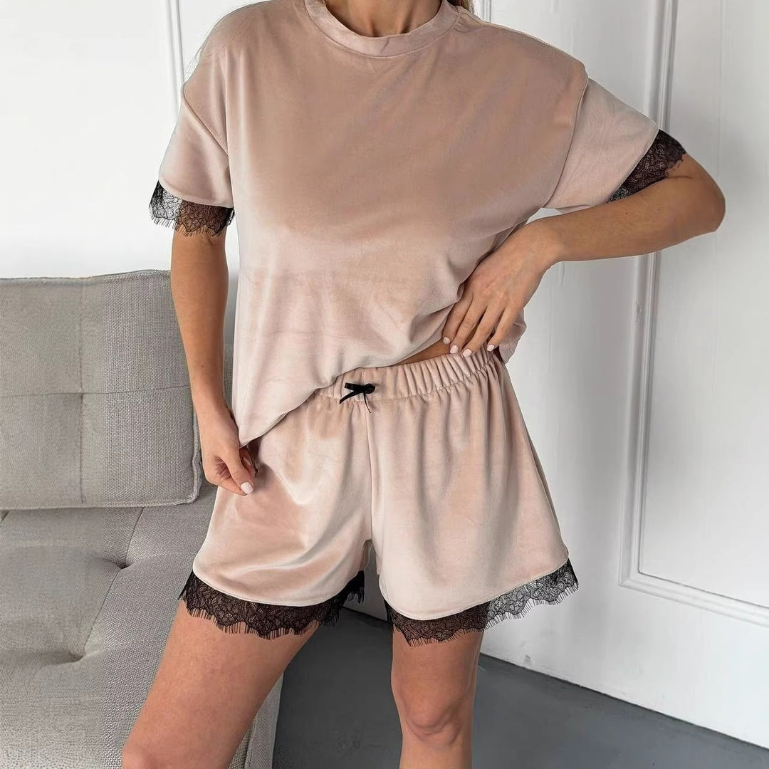 Kvinders Pyjamasæt med Blonderdetaljer