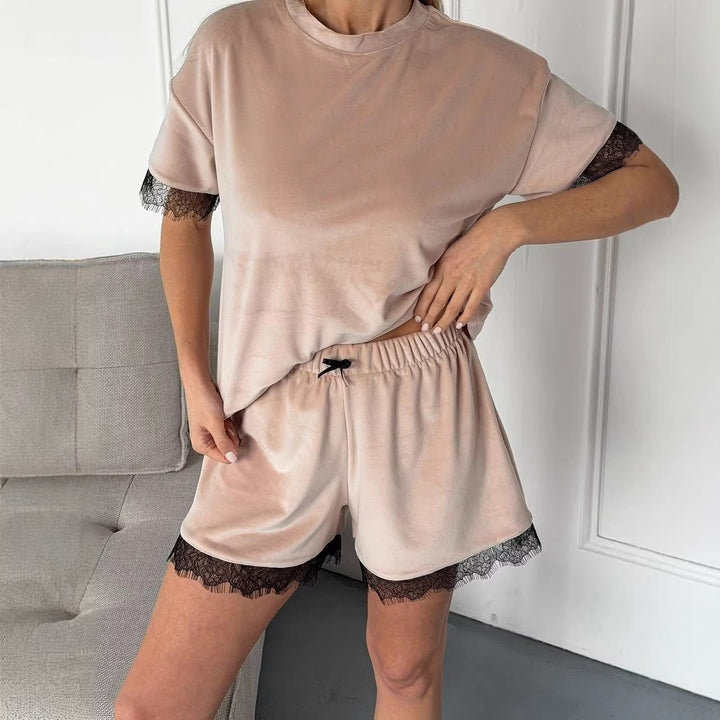 Kvinders Pyjamasæt med Blonderdetaljer