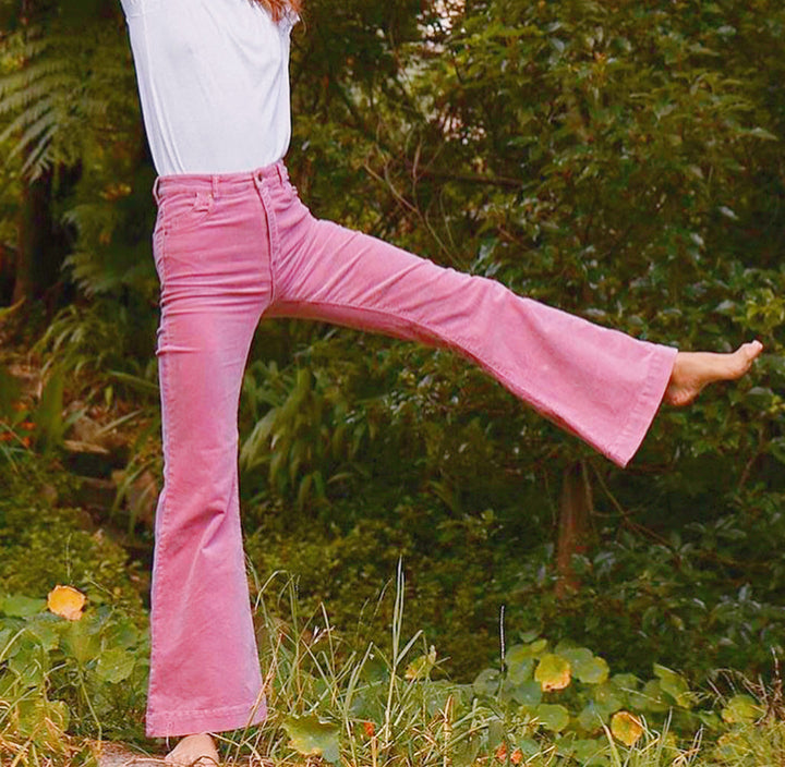 Dame flared bukser med høj talje og komfort elastik Stilla