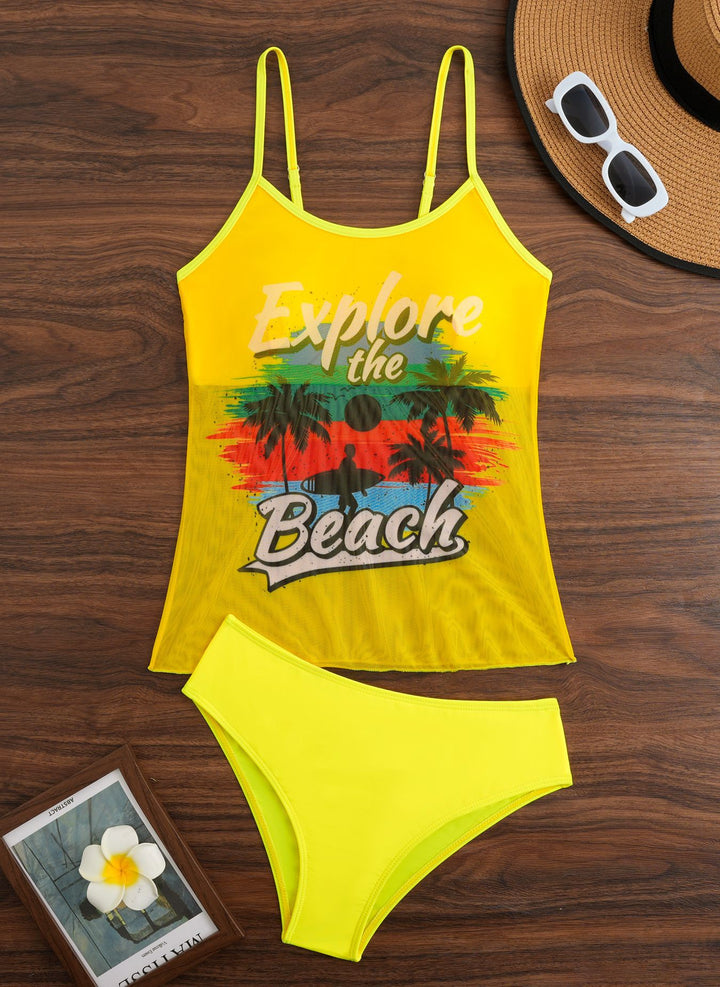 Dame Sporty Tankini-sæt med trendy print Skovae