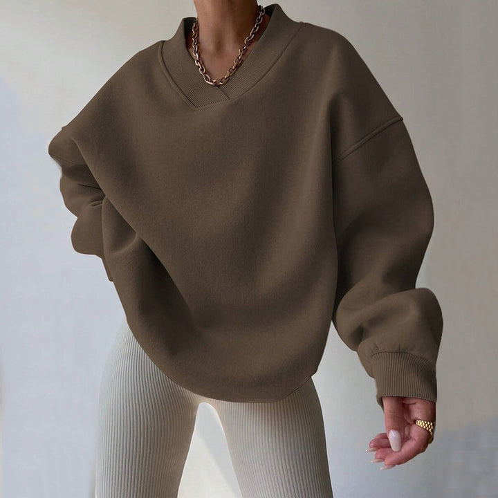 Kvinder Oversized Sweatshirt med V-hals og brede ærmekanter Skovae