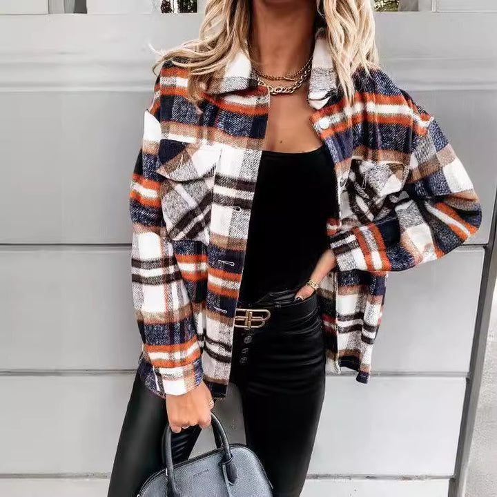 Dame Karo-Skjortejakke i oversized stil med trykknaplukning Stilla