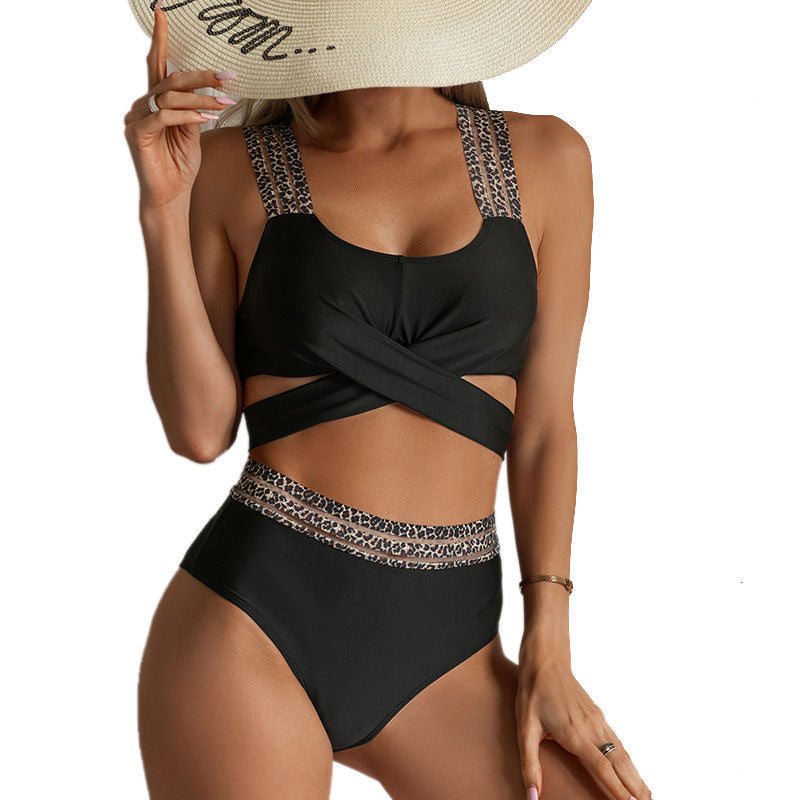 Dame bikini-sæt med moderne dyreprint og højt skåret talje Stilla