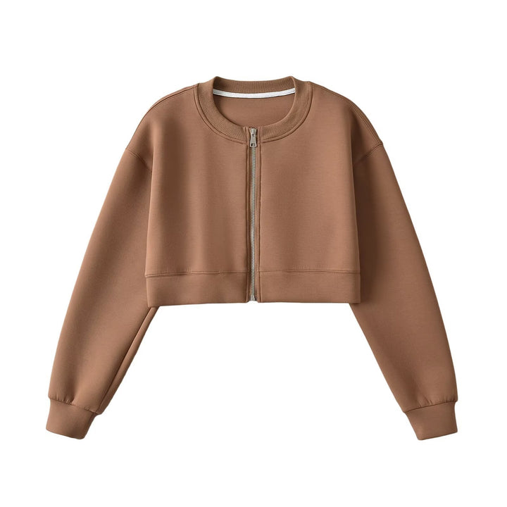 Dame cropped Sweatjakke med praktisk lynlås og afslappet skærep Stilla