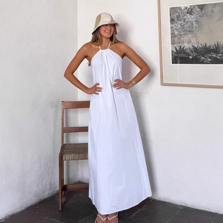 Dame Lang sommerkjole med elegant halterdesign og flydende snit Stilla