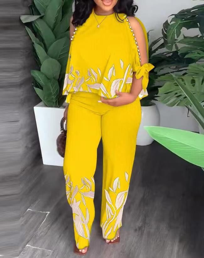 Dame Elegant designet sommeroutfit med blomstermønster og skulderfri overdel Skovae