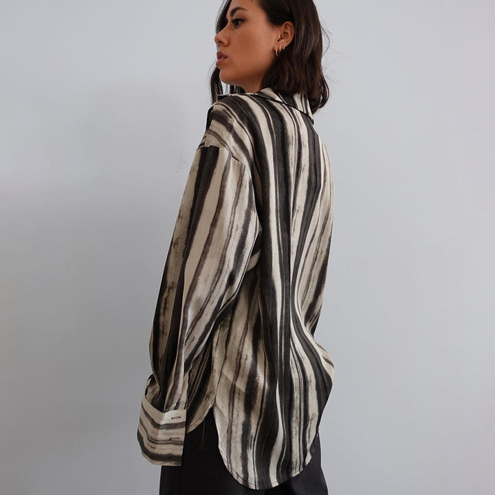 Dame Oversized stribet bluse shirt med knapdetaljer Stilla