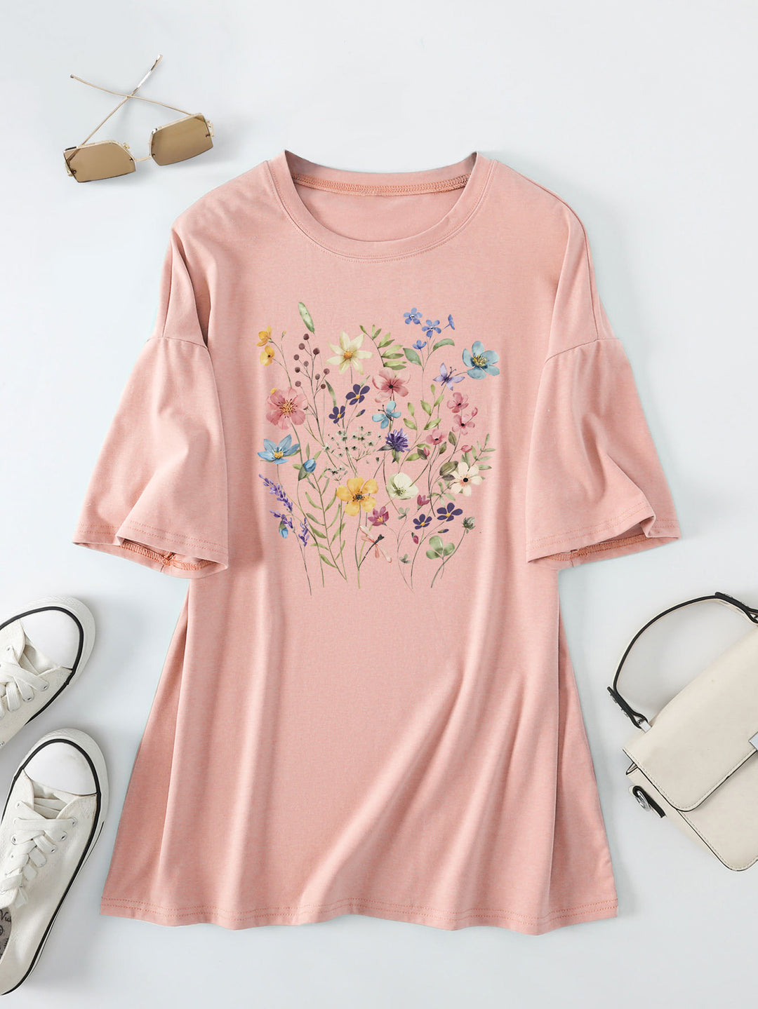 Kvinder Casual Sommer Bluse Skjorte med Blomsterprint Stilla
