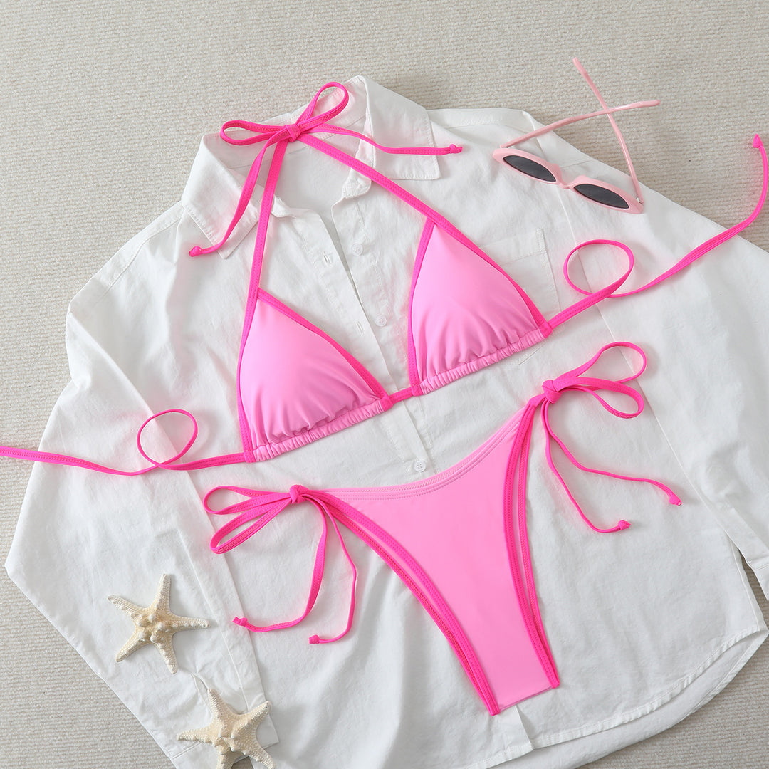Dame triangle-bikini med justerbare bindebånd og højt skårede underdele Skovae
