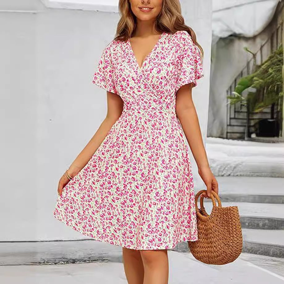 Dame Elegant Blomsterprint A-Linje Kjole Stilla