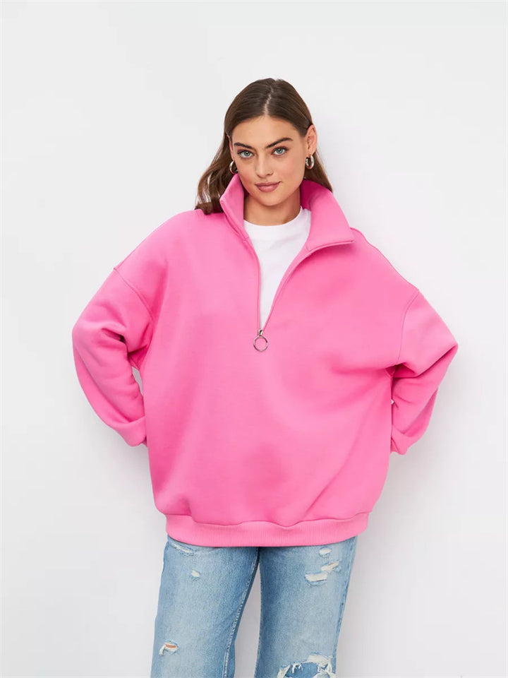Dame Oversized Sweatshirt med Høj Krave og Lynlås Skovae