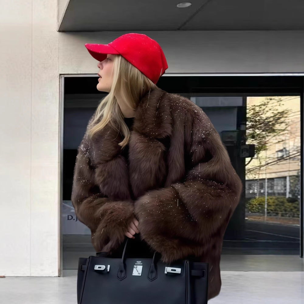 Dame Elegant Oversize-Faux Fur Jakke med luksuriøst indersøm og tykke, blødt foret ærmer Stilla